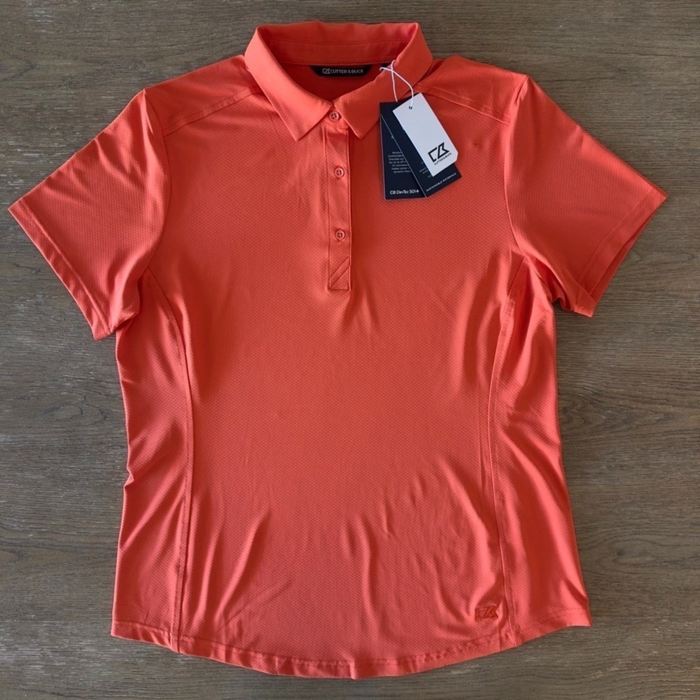 NWT Cutter & Buck CB DryTec Golf Polo Shirt-UPF50+-Orange-Sz L-Pulled Thread*